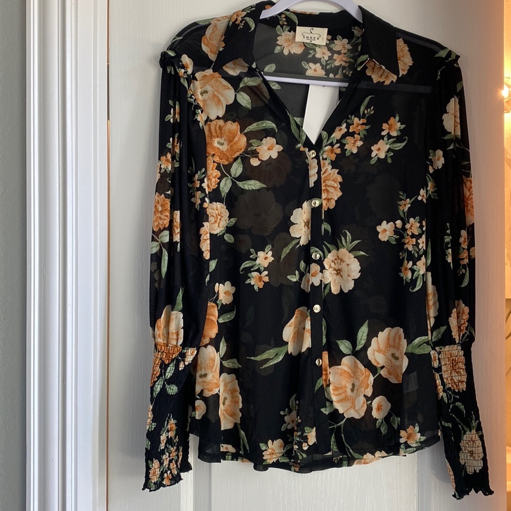 NWT Floral Mesh Ember blouse